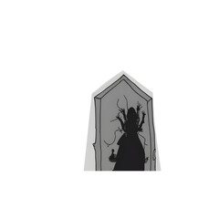 Black and white silhouette sketch of a grave