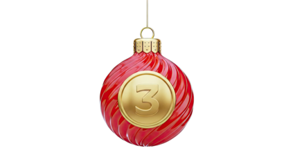 Red Swirled Christmas Ornament with Gold '3'