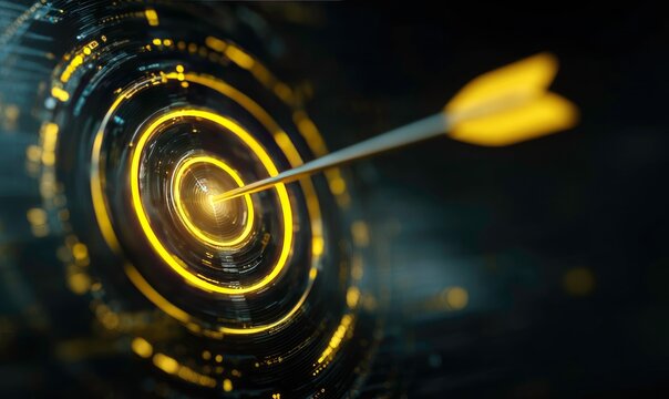 Golden Arrow Striking Digital Target for Business Success and Precision