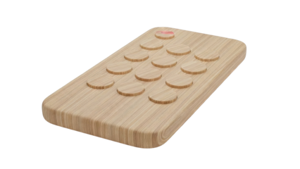 Wooden remote control with circular indentations