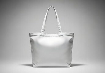 Large white satin tote bag with handles on plain gray background for shopping or everyday use with white bag