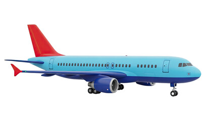 3D render of a light blue passenger jet with red tail
