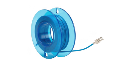 Blue filament spool with connector isolated on transparent background