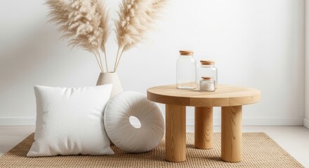 Cozy living room corner with natural textures and soft light