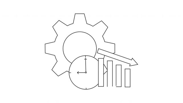 Declining Efficiency - Gear, Clock, and Downward Graph Animation.