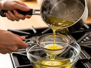 Straining clarified butter with precision for a flawless culinary result