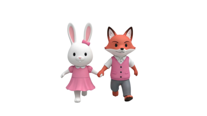 Cartoon Bunny and Fox Holding Hands