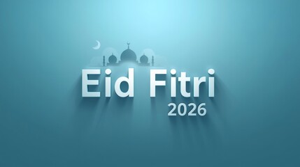 Eid Fitri 2026 Modern Islamic Greeting with Mosque and Crescent