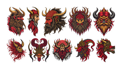 vector illustration of a set of fierce heads
