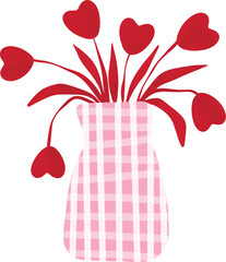 Romantic Heart Shaped Blooms in Pink Plaid Vase