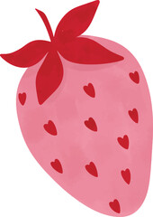 Cute Hand Drawn Pink Strawberry with Heart Seeds