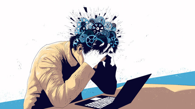 Conceptual illustration about digital burnout and mental overload