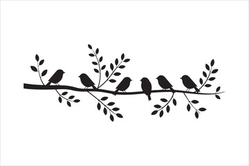 Obraz premium Tree branch birds silhouette vector, Silhouette birds perched on a tree branch vector illustration