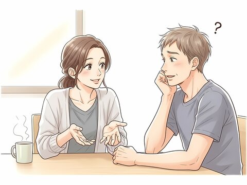 Illustration of a man feeling awkward and nervous during conversation, showing hesitation, emotional tension, and subtle discomfort in interpersonal communication and relationships.