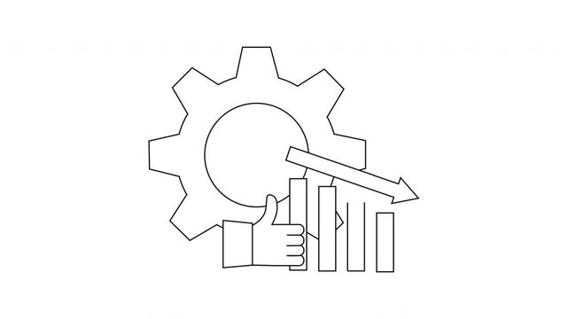 Declining Performance - Gear, Thumbs Up, and Downward Trend Icon.
