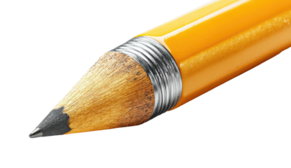 Close-up of a sharpened yellow pencil with silver metal ferrule on black