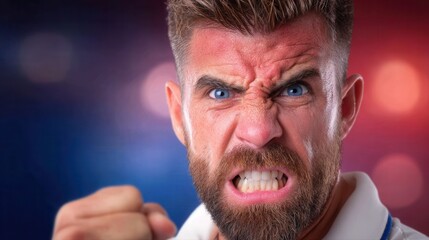 Angry man with clenched fist and intense expression