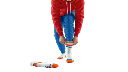 Person putting on striped socks