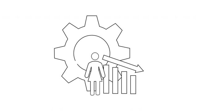 Declining Performance - Woman, Gear, and Downward Graph Illustration.