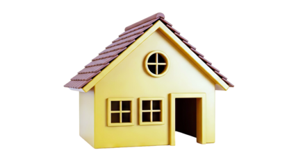 Stylized Yellow House with Brown Roof and Square Windows