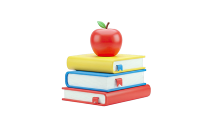 Stack of Colorful Books with a Red Apple on Top