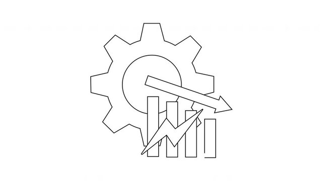 Declining Productivity - Gear, Graph, and Arrow Illustration.