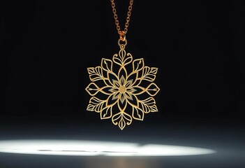 Delicate gold line art necklace, intricate floral design, minimalist style,  nature,  geometric