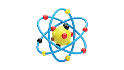 Stylized Atom Model with Nucleus and Orbiting Electrons