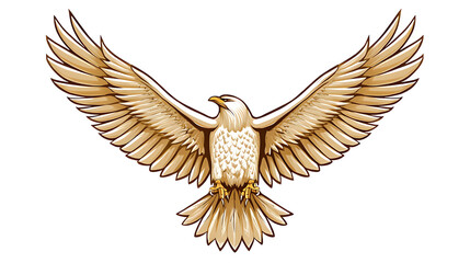 Elegant Golden Eagle Illustration with Wide Open Wings in Polished Metallic Finish on a white or transparent background for Luxury Design Use
