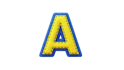 Yellow Letter A with Blue Stitched Border
