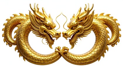 Two golden dragons coiled in a symmetrical design, facing each other