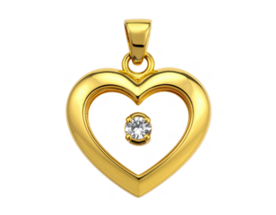 Heart-shaped locket made of gold with a small diamond, white background.