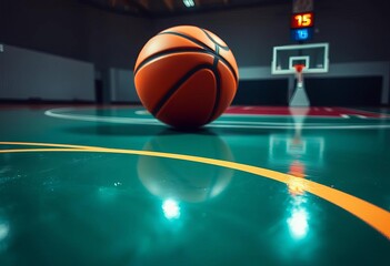 Close-up of basketball on court, game strategy lines drawn,  X,  game plan