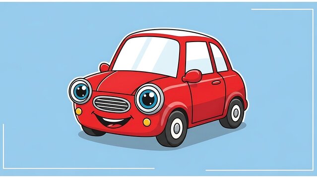 Red cartoon car on blue background.