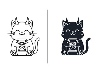 Cartoon cat holding hourglass illustration © Kalam