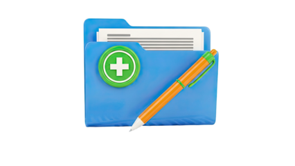 3D Icon: Blue Folder with Pen and Plus Sign