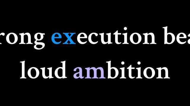 Strong Execution Beats Loud Ambition Presented With Bold Animated Typography on Black Background Emphasizing Action Discipline and Measurable Business Results