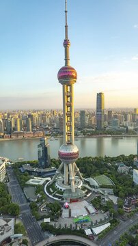 Shanghai city skyline from a high vantage point in vertical