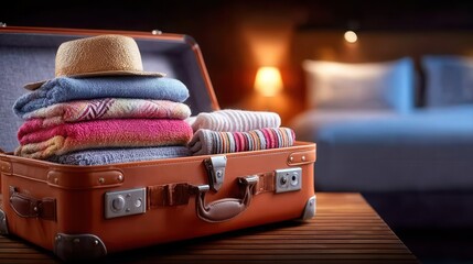 Packing for a relaxing getaway with stylish luggage and clothing