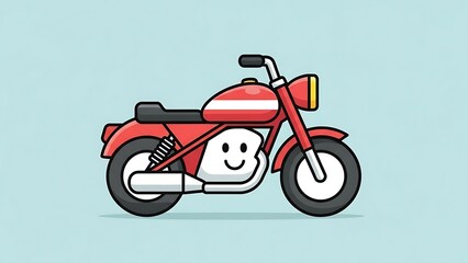 Obraz premium Smiling cartoon motorcycle with red body.