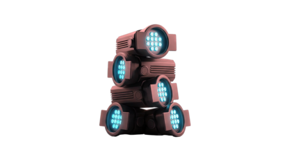 Stack of Black LED Stage Lights with Blue Illumination