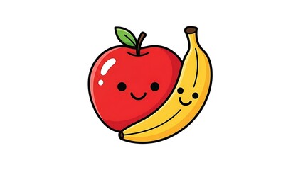 Obraz premium Smiling cartoon apple and banana fruit.