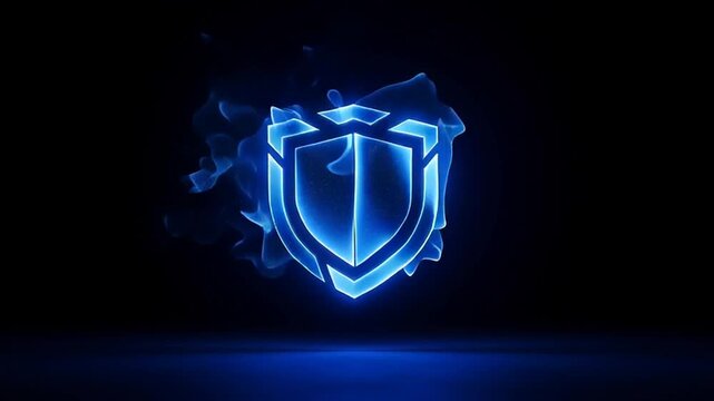 Creating a glowing shield emblem in a dark studio with neon blue lighting