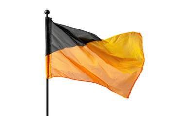 Black-gold flag waving. Against black background. Isolated