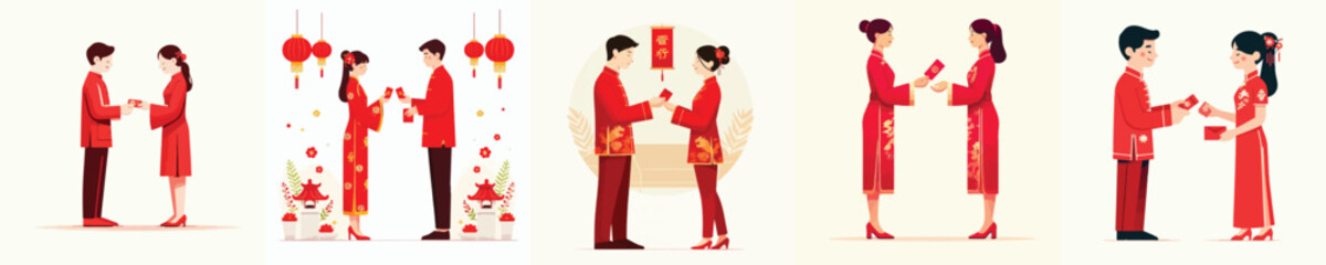 vector of couple giving red envelope on Chinese New Year