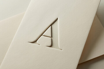 Elegant embossed letter A on cream colored paper background A letter Logo