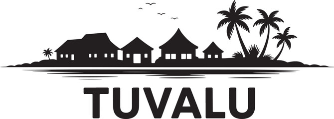 Tuvalu small island nation seaside village silhouette with many palm trees travel vector