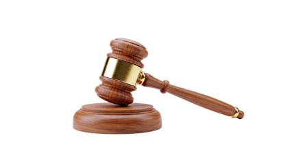 Wooden Gavel with Golden Band on Sounding Block