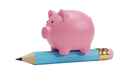 Pink Piggy Bank on Blue Pencil with Eraser