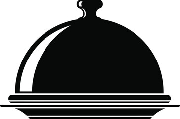 Black food cloche with plate elegant kitchenware design on transparent background silhouette